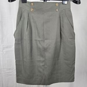 Vintage OBR Womens Skirt Military Style Olive Green High Waist Button Front Sz 6